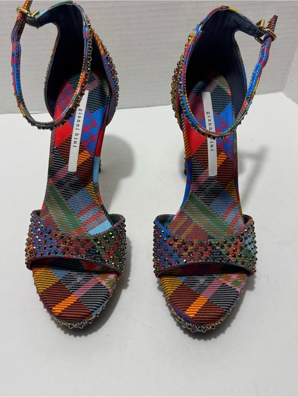Gianni Bini Multicolor Studded Plaid Platform Heels - Picture 6 of 8